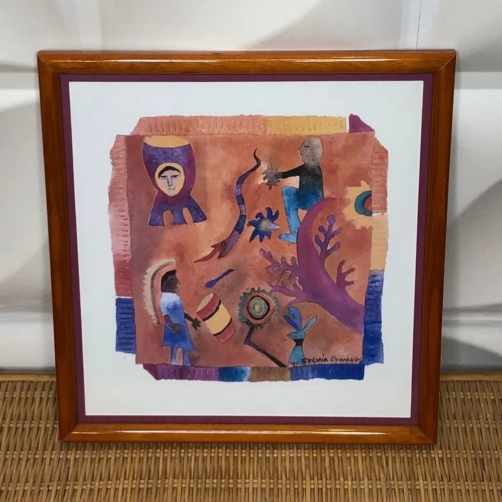 Sylvia Edwards The Drummer Vintage Colorful Folk Art Framed Print